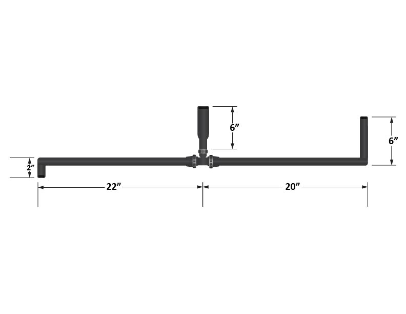 Universal pre-formed 5/8" hose with 90 degree ends and T-fitting (1" ID on the T)