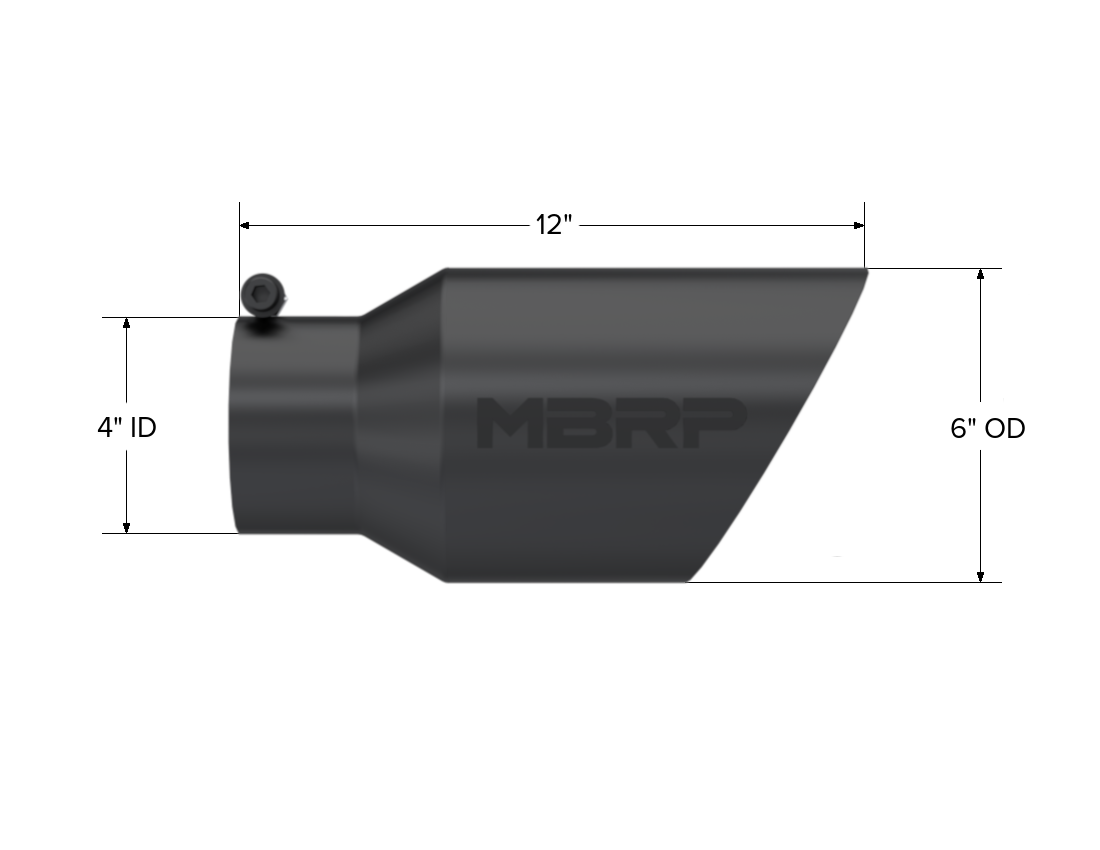 Black Coated Exhaust Tail Pipe Tip 6 Inch OD Dual Wall Angled 4 Inch Inlet 12 Inch Length MBRP