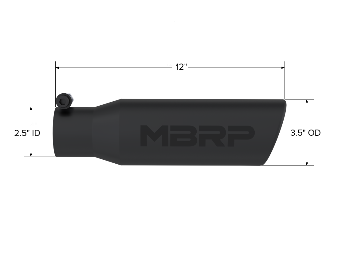 Exhaust Tip 3 1/2 Inch O.D. Angled Rolled End 2 1/2 Inch Inlet 12 Inch Length-Black Finish MBRP