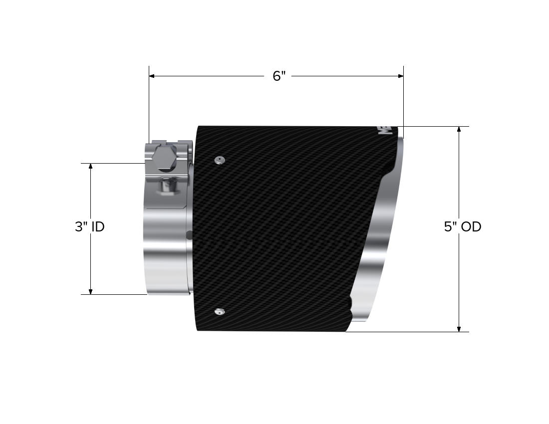 Carbon Fiber Tip 3 inch ID 5 inch OD Out 6.13 inch Length Angle Cut Dual Wall MBRP