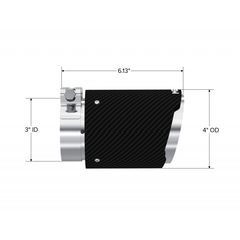 Exhaust Tip 3 Inch ID 4 Inch OD Out 6.13 Inch Length Angle Cut Dual Wall Carbon Fiber and Stainless Steel MBRP