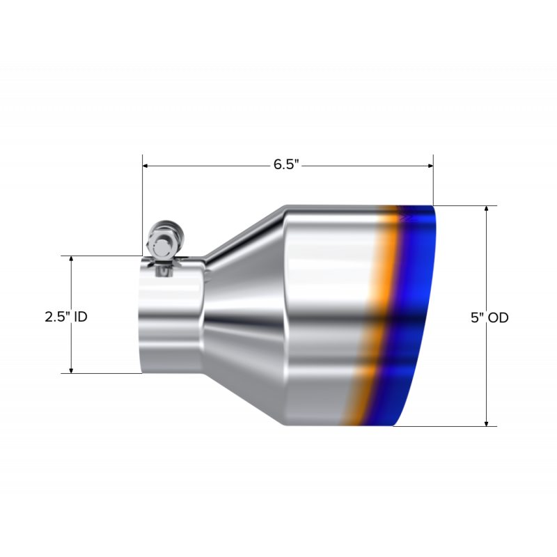 Exhaust Tip 2.5 Inch ID 5 Inch OD Out 6.5 Inch Length Angle Cut Single Wall Burnt and Stainless Steel MBRP