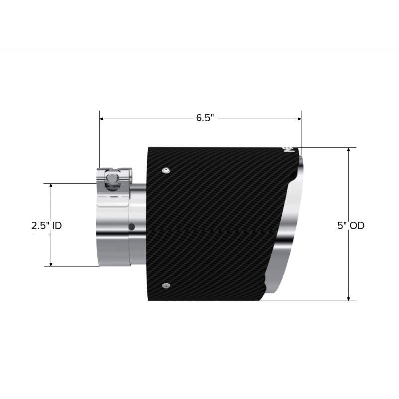 Exhaust Tip 2.5 Inch ID 5 Inch OD Out 6.5 Inch Length Angle Cut Dual Wall Carbon Fiber and Stainless Steel MBRP