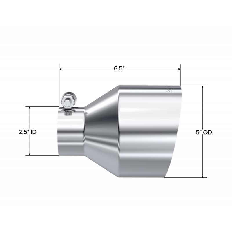 Exhaust Tip 2.5 Inch ID 5 Inch OD Out 6.5 Inch Length Angle Cut Single Wall T304 Stainless Steel MBRP