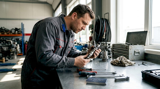 Mechanic inspecting diesel fuel injector