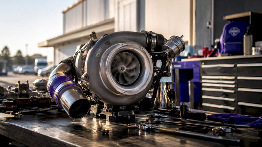 Mechanic diagnosing diesel engine turbo lag