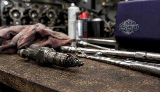 Close-up of carbonized diesel injector tip