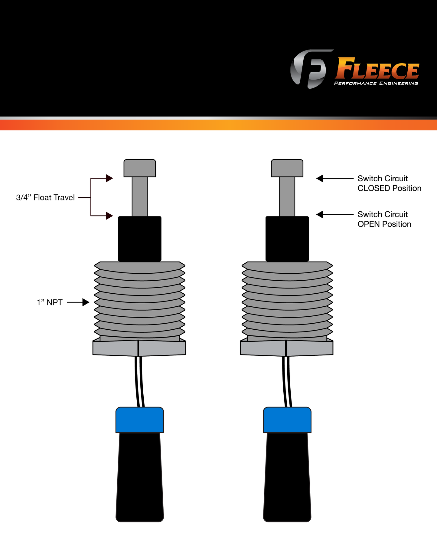 Stainless Steel Universal Float Switch with Two-Pin Metripack Connector