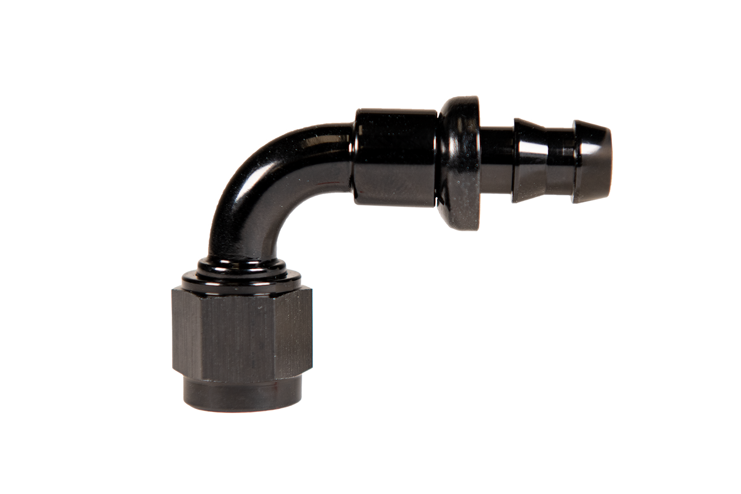 -8 90deg to Hose Barb Black