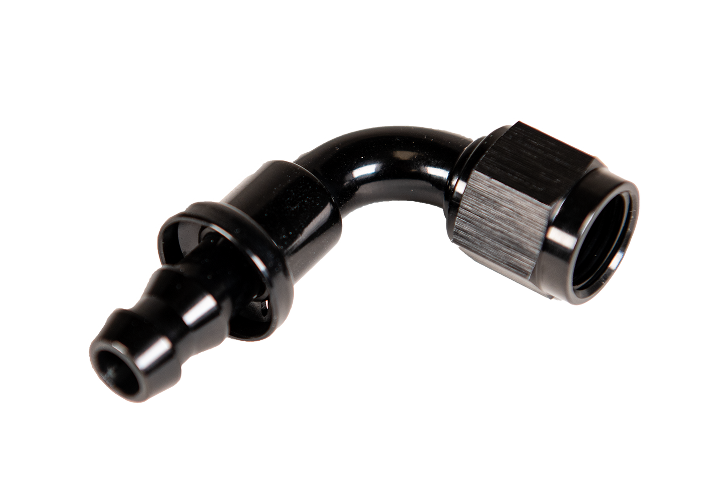 -8 90deg to Hose Barb Black