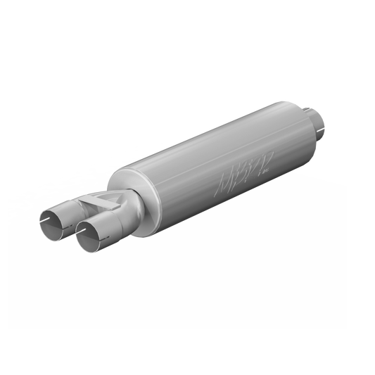 3 Inch Exhaust Pipe ID Inlet/Dual 2.5 Inch ID Outlet 30 Inch Muffler Mild Tone Aluminized Steel MBRP