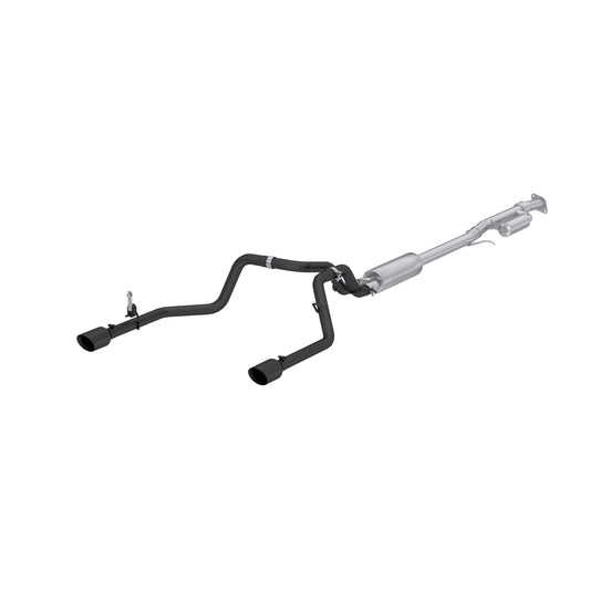 2019-Up Silverado/Sierra 1500 2.7L Armor BLK, Aluminized Steel 3 Inch Cat-Back, 2.5 Inch Dual Split Rear Exit MBRP