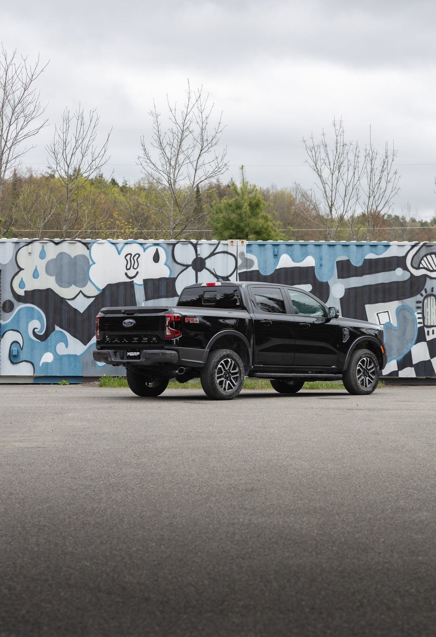 2024-Up Ford Ranger 2.3L Ecoboost Armor BLK Black-Coated Aluminized Steel 3-Inch Cat-Back Single Side Exit with Black Tip MBRP