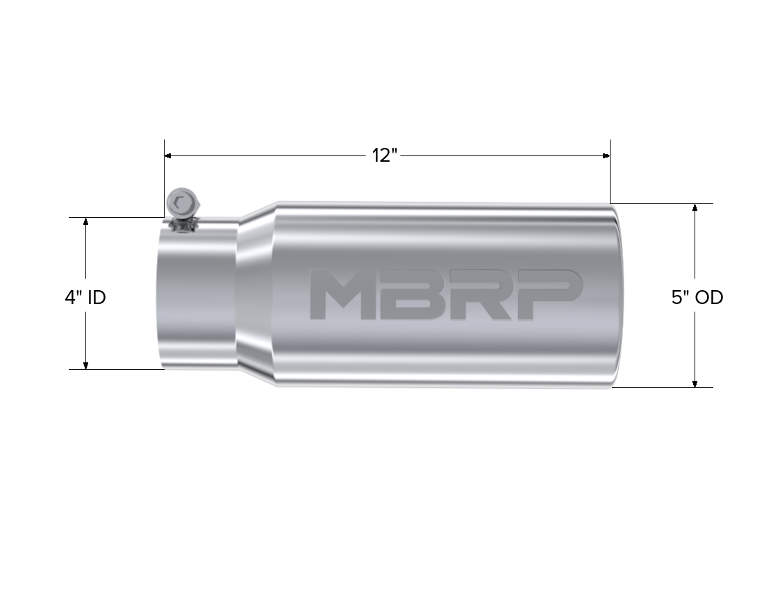 Exhaust Tail Pipe Tip 5 Inch O.D. Rolled Straight 4 Inch Inlet 12 Inch Length T304 Stainless Steel MBRP