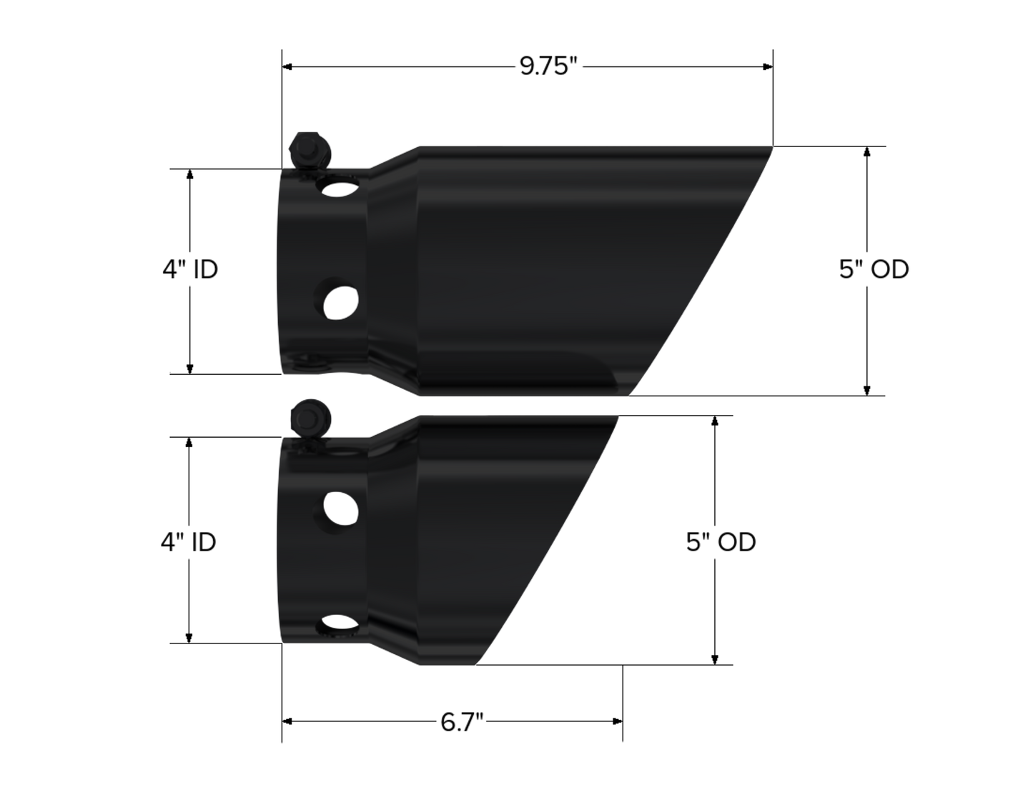 08-Up Ford 6.4L, 6.7L Powerstroke Black-Coated Tip 4 Inch ID 5 Inch Outlet Tip Cover Set 6.75 Inch 9.75 Inch Length MBRP