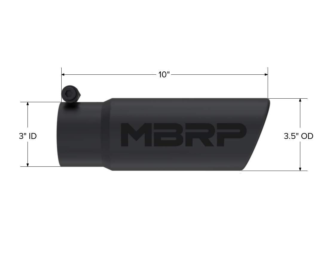 Exhaust Tip 3 1/2 Inch O.D. Angled Rolled End 3 Inch Inlet 10 Inch Length Black T304 Stainless Steel MBRP