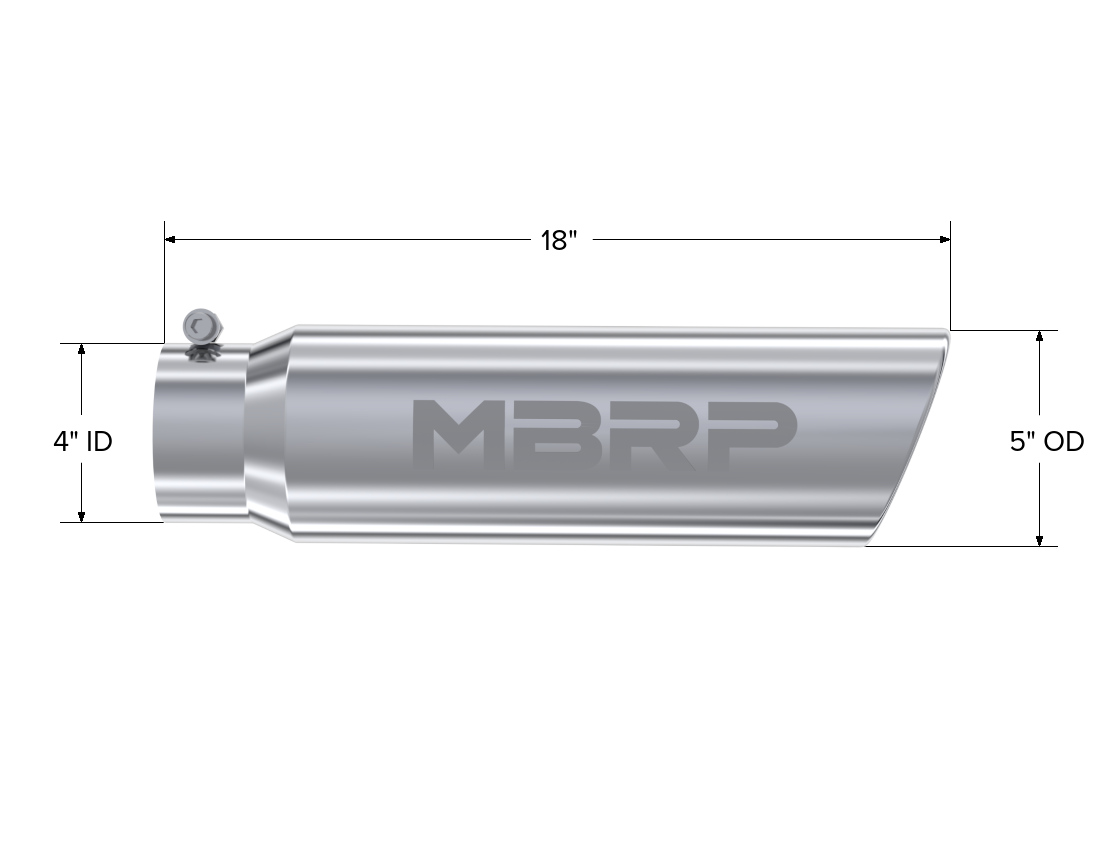 MBRP Exhaust Tip, T304 5 Inch  OD Angled Rolled End, 4 Inch Inlet 18 Inch length