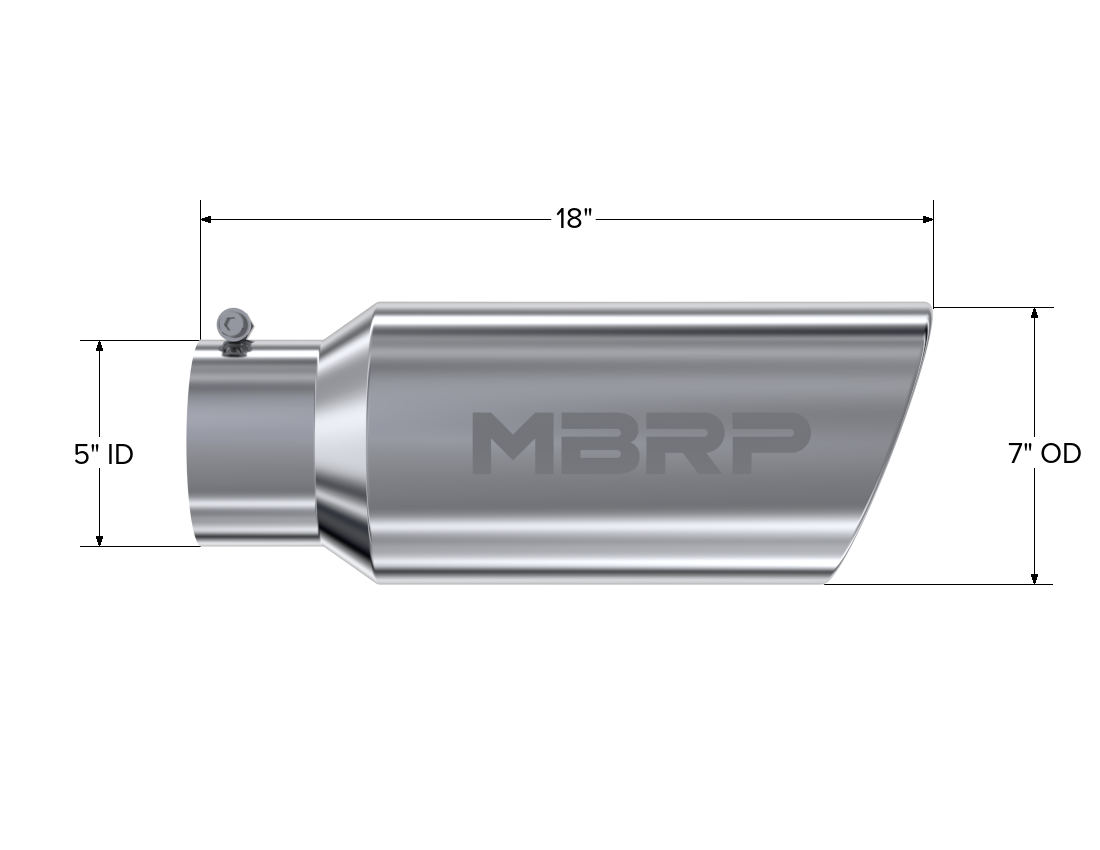 Exhaust Tip 7 Inch O.D. Rolled End 5 Inch Inlet 18 Inch Length T304 Stainless Steel MBRP