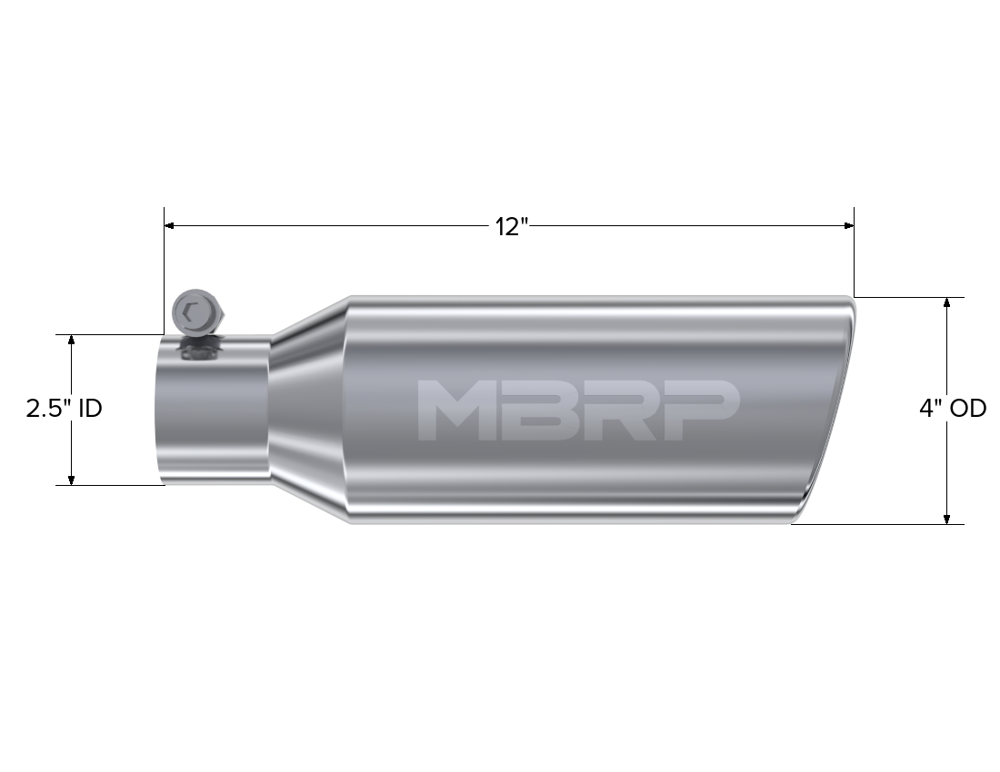 4 Inch OD 2.5 Inch Inlet 12 Inch Length Exhaust Tail Pipe TipAngled Cut Rolled End Clampless-No Weld T304 Stainless Steel MBRP