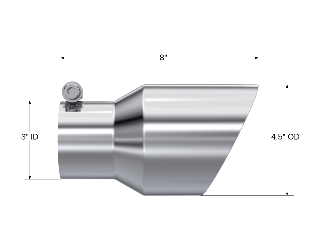 Exhaust Tip 4.5 Inch O.D. Dual Wall Angled 3 Inch Inlet 7.7 Inch Length T304 Stainless Steel MBRP