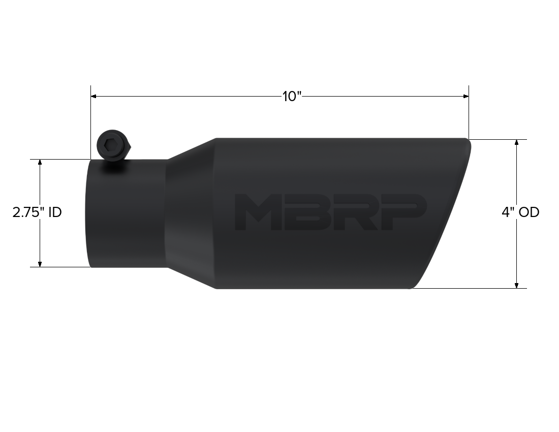 Exhaust Tip 4 Inch O.D. Angled Rolled End 2 3/4 Inch Inlet 10 Inch Length Black Coated MBRP