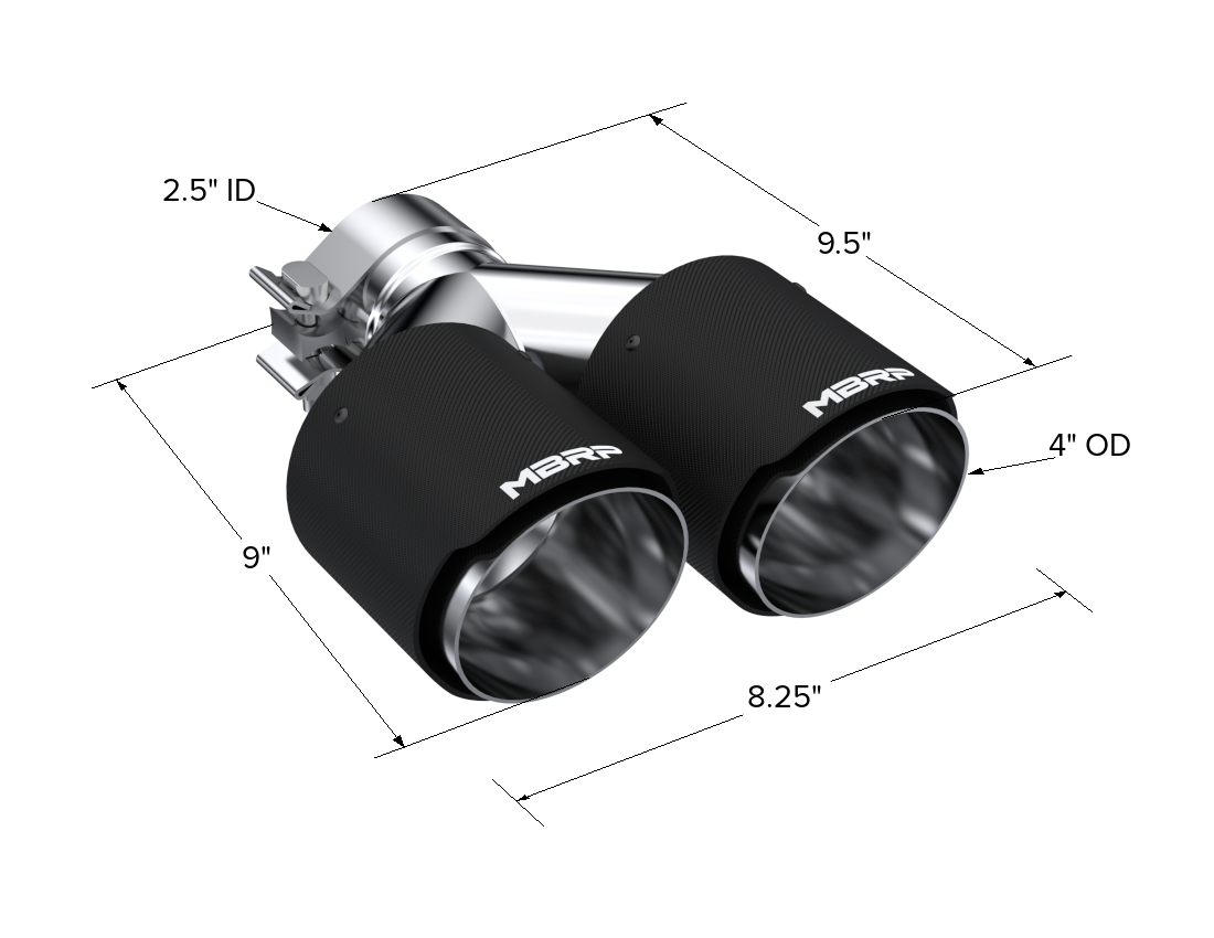 Carbon Fiber Tip  2.5 Inch ID Dual 4 Inch OD Out 9.5 Inch Length Dual Wall MBRP