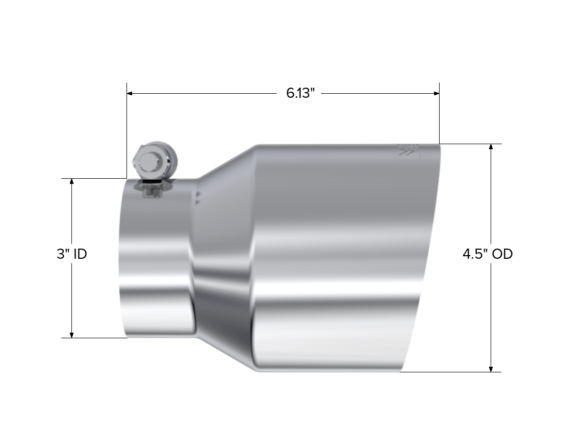 3 Inch Inlet 4.5 Inch OD Out 6.13 Inch Length Angle Cut Universal Tail Pipe Tip T304 Stainless Steel Tip MBRP