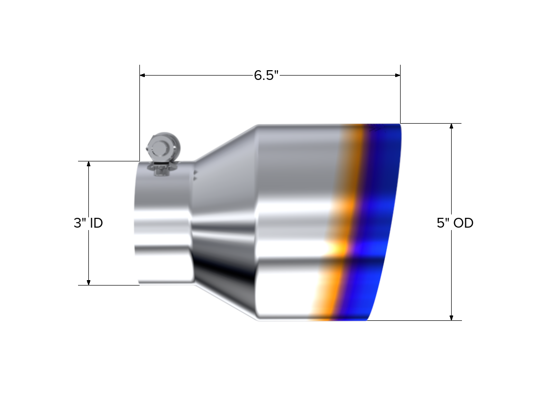 Burnt End Tip 3 inch ID 5 Inch OD Out 6.5 Inch Length Angle Cut Single Wall Universal Tail Pipe Tip T304 Stainless Steel MBRP