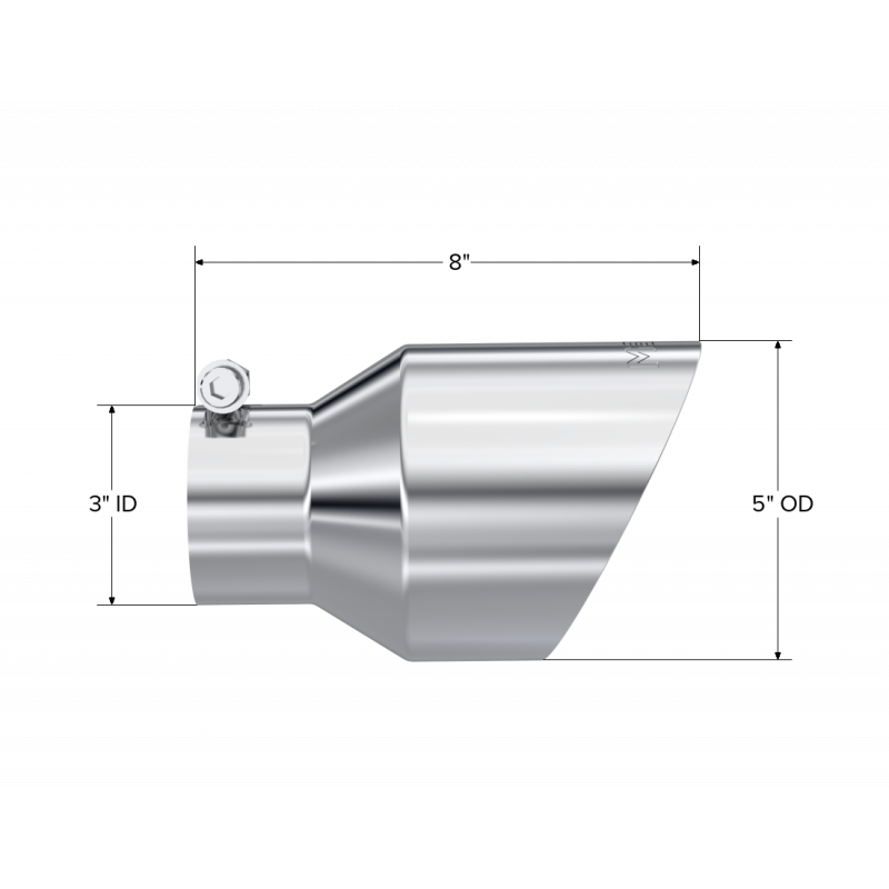 Exhaust Tip 3 Inch ID 5 Inch OD Out 8 Inch Length Angle Cut Dual Wall T304 Stainless Steel MBRP